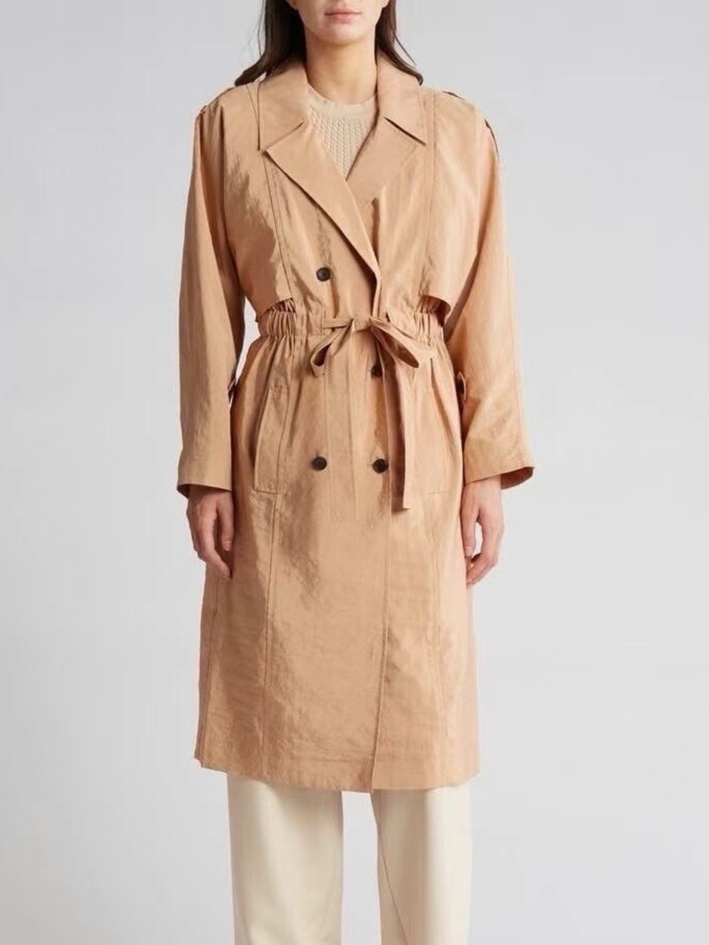 NWT $695 ALC Classic Tan Belted Trench Coat Jacket Double Breasted Beige Size 4